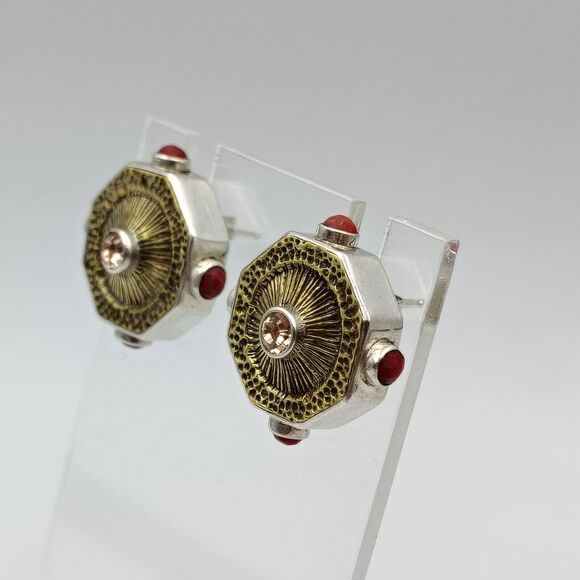 Mars & Valentine Echo Of The Dreamer Sterling 925 Gemstone Two Tone Earrings - Picture 2 of 16